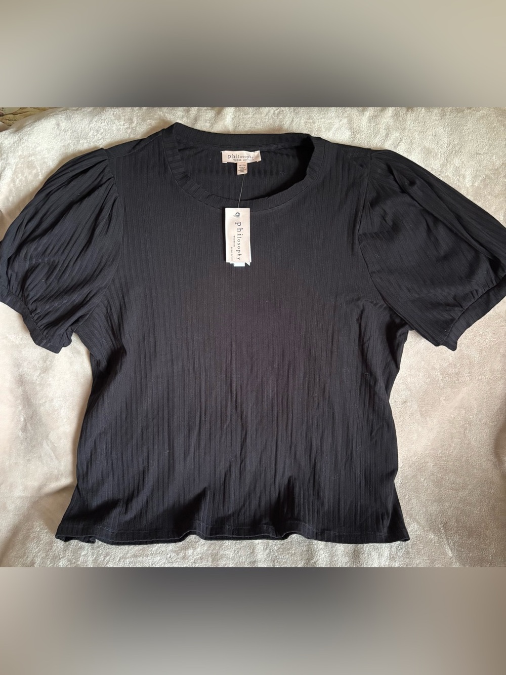 Philosophy Black Pleated Short Sleeve Tee Women’s Blouse 2XL New